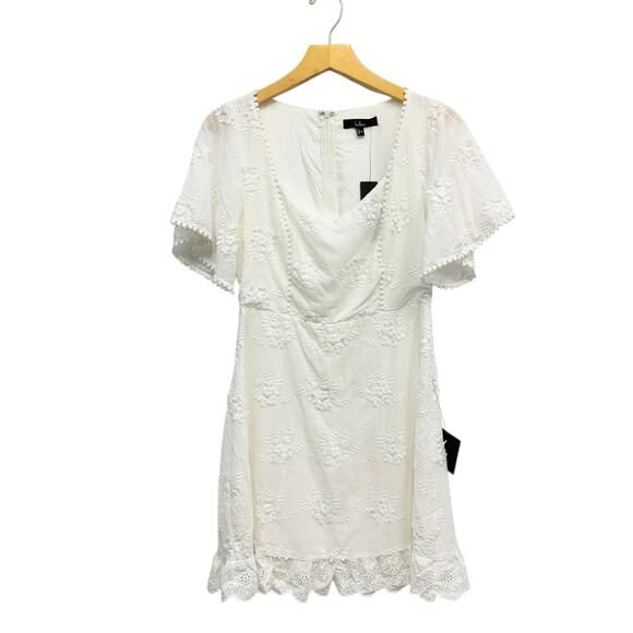 Lulus Morning in Mallorca White Eyelet Mini Dress size Small NWT - Picture 4 of 5